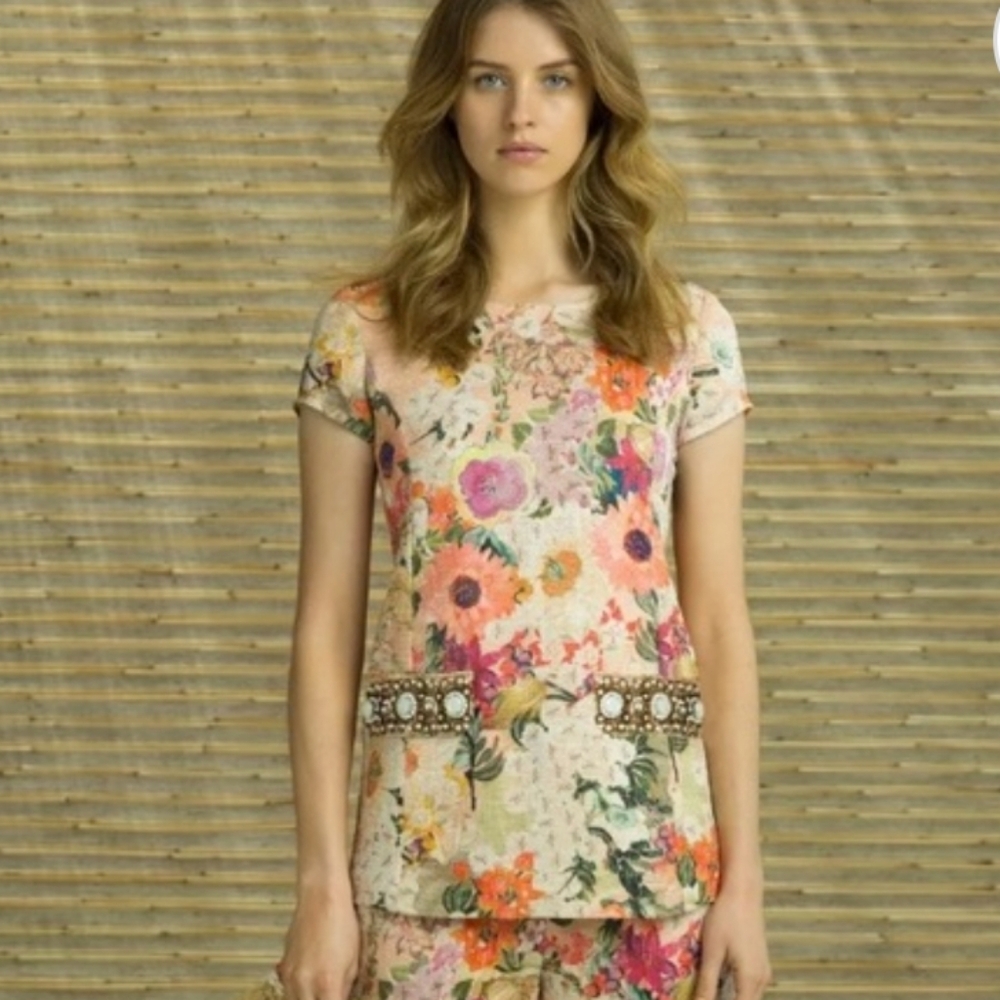 Tory Burch Jillian Floral Print Tunic From 2014 Resrt Line. Size 6 - Picture 1 of 14